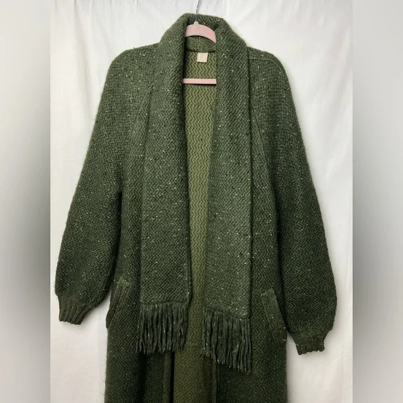 Rare 70s Luxury Nina Ricci West End Forest Green Mohair Scarf Long Sweater Coat - Picture 6 of 16